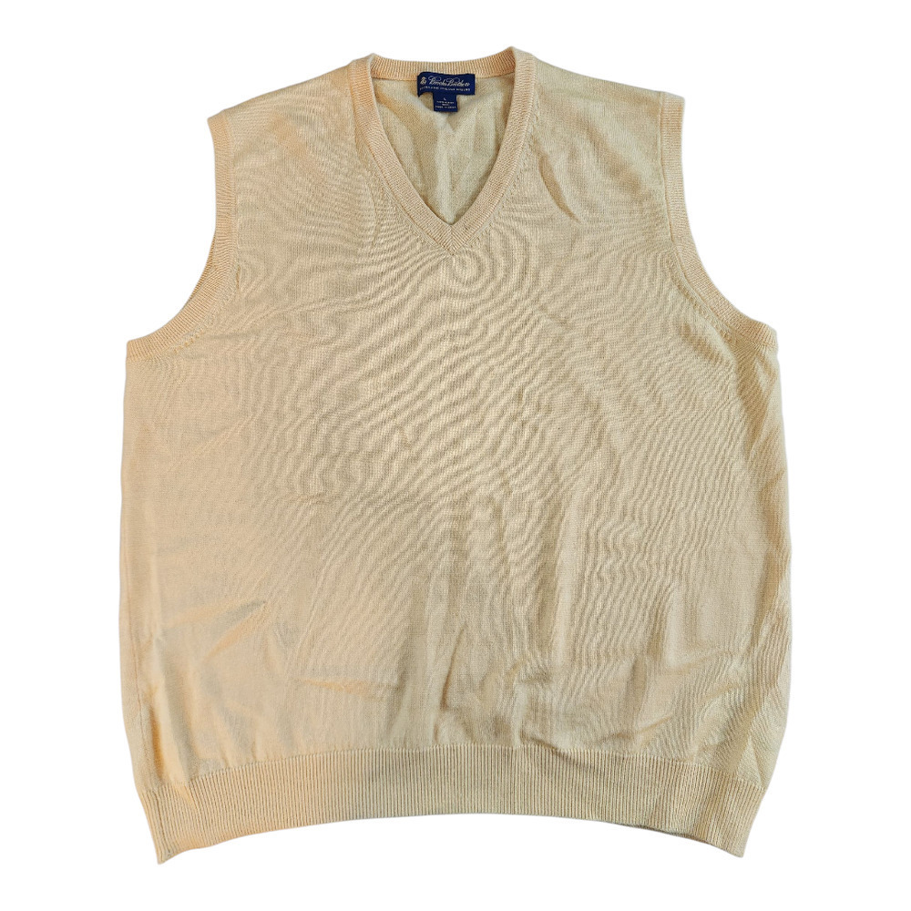 Brooks Brothers Italian merino wool yelllow knit sweater vest sz large preppy